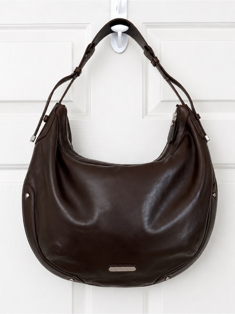 Cole Haan Leather Crescent Hobo Shoulder Bag Rich Brown Heritage Equestrian